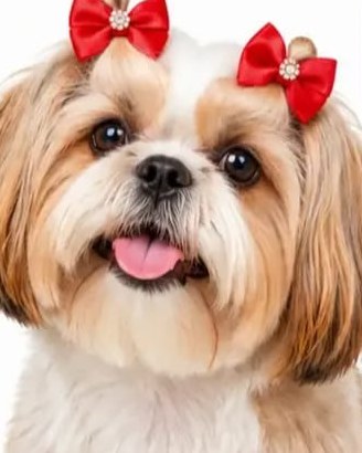 Shih tzu com lacinhos vermelhos